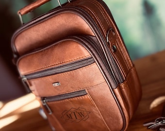 Personalised Leather Mens Bag - Engraved Crossbody Bag - Custom Messenger Bag - Handmade Genuine Leather Bag - Gift For Boyfriend
