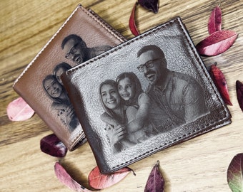 Personalized Photo Wallet for Men / Custom Handwriting Wallet for Him / Engraved Mens Wallet / Unique Gift for Husband / Anniversary Gift