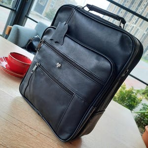 Sacoche personnalisée en cuir véritable - Porte-documents double pour homme - Sac vertical ou horizontal personnalisé - Cadeau pour lui, mari