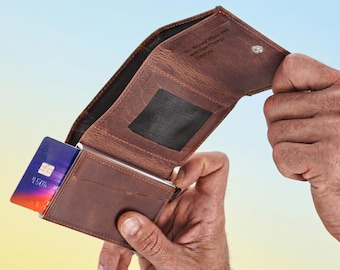Personalised RFID Wallet / Genuine Leather Pop Up Card Holder / Gift for Men, Husband, Boyfriend
