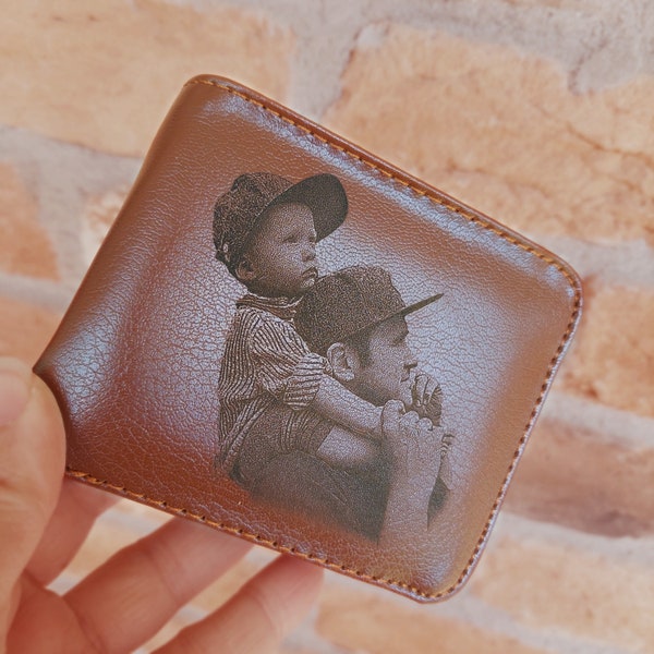 Portefeuille personnalisé pour homme / Portefeuille homme avec photo gravée / Portefeuille homme personnalisé / Portefeuille avec poche à monnaie / Cadeau pour mari