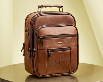 Personalized Leather Crossbody Bag, Engraved Man Bag, Shoulder Messenger for Him