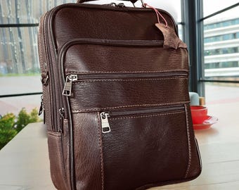 Personalized Brown Leather Large Messenger Bag, Men's Crossbody Satchel, Custom Bag for Him