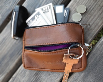 PERSONALISIERTE Ledertasche, Benutzerdefinierte Geldbörse, Wechselgeldtasche, Kreditkarten- und Bargeldhalter, Schlüsselanhänger, Schlüsselring-Etui, kleines Geschenk