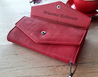 Personalized Vegan Leather Wristlet Clutch / Large Capacity Phone Wallet