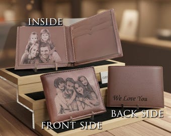 PERSONALIZED Vegan Leather Wallet - Engraved Mens Billfold - Gift For Man, Boyfriend, Fathers for Birthday