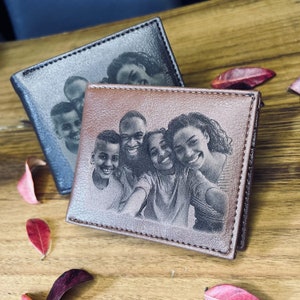 Aangepaste fotoportemonnee voor mannen / Gepersonaliseerde herenportemonnee / Portemonnee met gegraveerde foto voor mannen / Cadeau voor vader / Jubileumcadeau voor echtgenoot