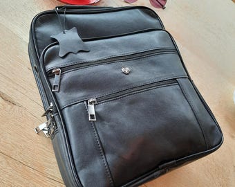 Personalized Leather Messenger Bag for Him / Engraved Crossbody Satchel