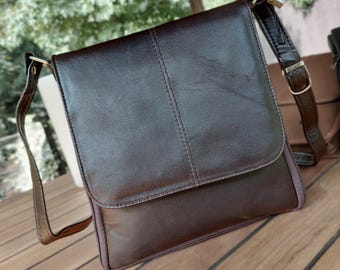 Personalized Leather Crossbody Messenger Bag, Expanding Design Bag for Her