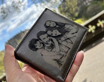 Vegan Leather Photo Wallet For Men - Engraved Mens Wallet - Custom Wallet For Men - Unique Gift For Men - Gift For Boyfriend