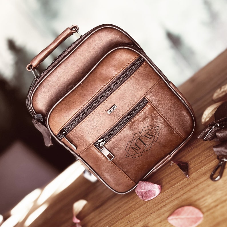 Personalized Leather Men Bag Genuine Leather Crossbody Man Bag Shoulder Bag Messenger Bag Gift for Dad image 10