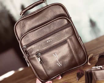 Mens Leather Bag / Handmade Crossbody Handbag for Men / Engraved Gift for Husband