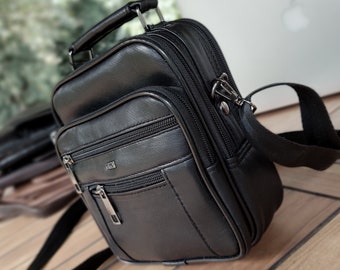 Personalized Leather Messenger Bag for Him, Handmade Small Crossbody Satchel, Gift for Men
