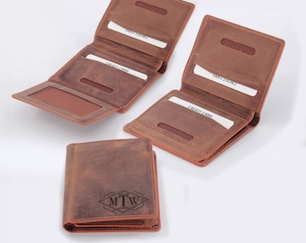 Cartera de cuero genuino personalizada para hombres / Cartera de hombre grabada / Billetera de hombre personalizada / Cartera de regalo para novio / Regalo de cumpleaños para esposo