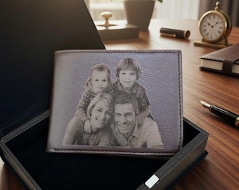 Personalisierte Brieftasche mit Foto für Männer - Personalisiertes Veganes Leder mit Gravur - Erinnerungsgeschenk zum Vatertag