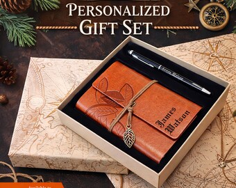 Personalized Engraved Notebook & Pen Gift Set for Groomsmen Graduation Professional