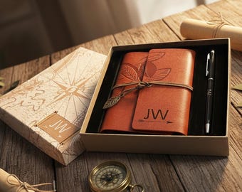 Personalised Vegan Leather Journal and Pen Set / Refillable Notebook / Engraved Gift