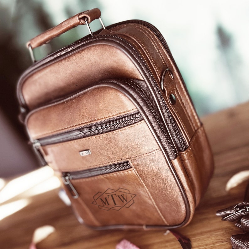 Personalized Leather Men Bag Genuine Leather Crossbody Man Bag Shoulder Bag Messenger Bag Gift for Dad Brown Bag