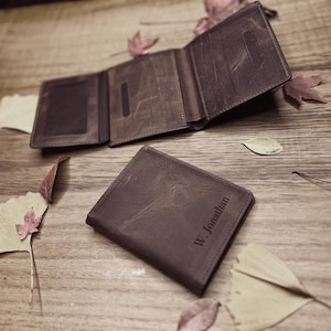 Cartera de cuero personalizada: regalo de lujo perfecto para el Día del Padre para papá o hermano. Cartera fina de cuero de calidad hecha a mano para él.