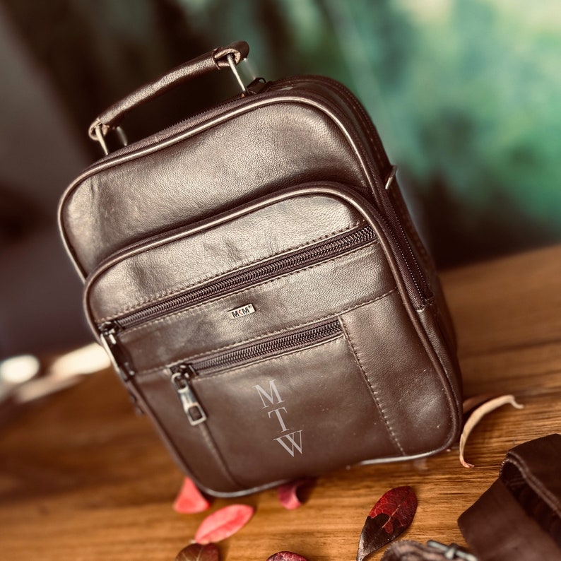 Personalized Leather Men Bag Genuine Leather Crossbody Man Bag Shoulder Bag Messenger Bag Gift for Dad Dark Brown Bag