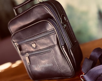 FREE PERSONALIZED Genuine Leather Men’s  Crossbody Bag - Shoulder bag - Satchel Bag - Messenger bag - Gift For Father