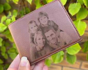 Personalized Photo Engraved Vegan Leather Wallet - Custom Handwriting Men Gift - Birthday Gift for Hubby