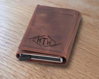Personalized Genuine Leather RFID Pop Up Men’s Wallet / Custom Handwriting Cardholder / Gift for Boyfriend