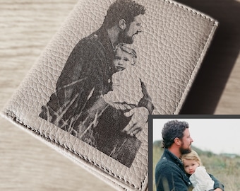 Cartera de piel para hombre con foto - Regalo de aniversario grabado para novio, billetera para hombre