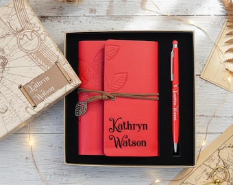 Custom Leather Journal and Pen Set Personalized Refillable Notebook Gift