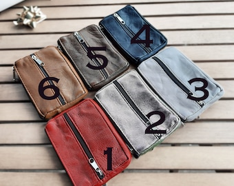 PERSONALIZED Leather Pouch, Custom Coin Purse, Change Case, Zipper Wallet Pouch, Keychain, Keyring, Custom Cozy Gift