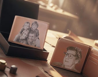 Photo Engraved Custom Mens Wallet / Personalized Present For Men / Anniversary Gift for Husband