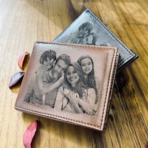 Cartera personalizada para hombre / Cartera con foto grabada para hombre / Billetera de cuero vegano / Regalo para el día del padre para papá
