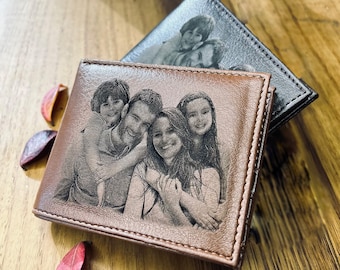Personalised Men Wallet / Engraved Photo Wallet For Men / Vegan Leather Billfold / Father&#39;s Day Gift For Dad
