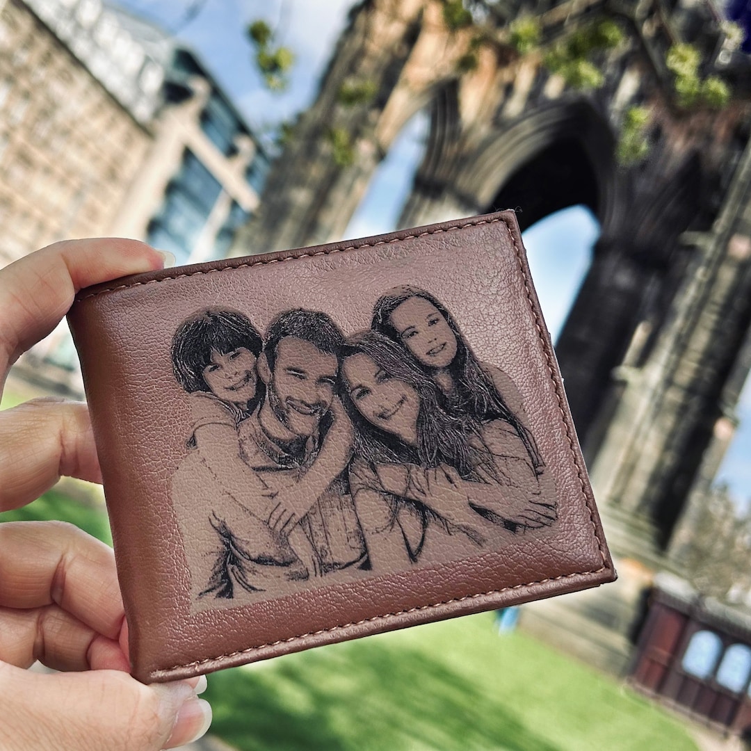 Personalized Photo Wallet For Men – Custom Engraved PU Leather, Holds Cards & Cash, Gift For Dad, Husband, Son