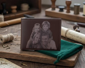 Cartera de hombre personalizada con foto grabada, regalo de aniversario para él, regalo conmemorativo de cumpleaños para el esposo