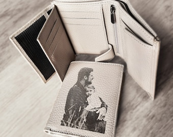 CUSTOM ENGRAVED FAMILY  Photo Leather Wallet - Men Wallet - Engraved Photo Wallet - Gift For Boyfriend