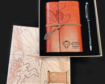 Engraved Notebook With Pen, Leather Journal Set, End Of Year, New Job Present