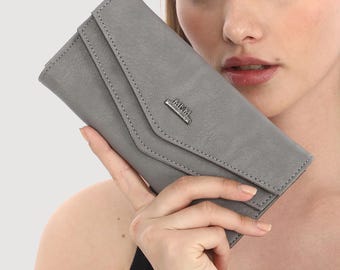 Personalized Vegan Leather Wallet - Ladies Large Purse with Card Holder