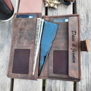 Cartera de viaje de piel auténtica - Cartera larga personalizada para hombre con compartimento para el móvil - Un regalo atemporal para él