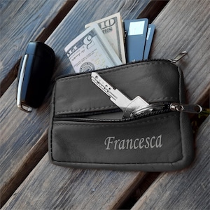 PERSONALISIERTE Weiche Echtleder Tasche - Benutzerdefinierte Geldbörse - Portemonnaie - Reißverschlusstasche - Schlüsselanhänger - Kleines Geschenk