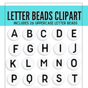 Black and White Letter Bead Clip Art, PNG, Digital Download image 2