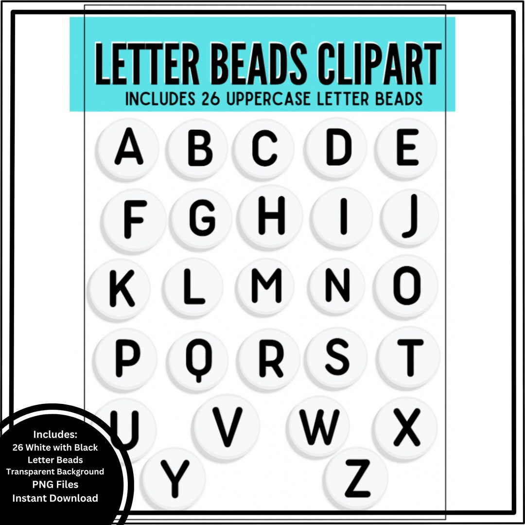 Black and White Letter Bead Clip Art, PNG, Digital Download Etsy