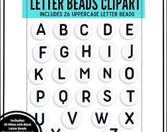 Black and White Letter Bead Clip Art, PNG, Digital Download