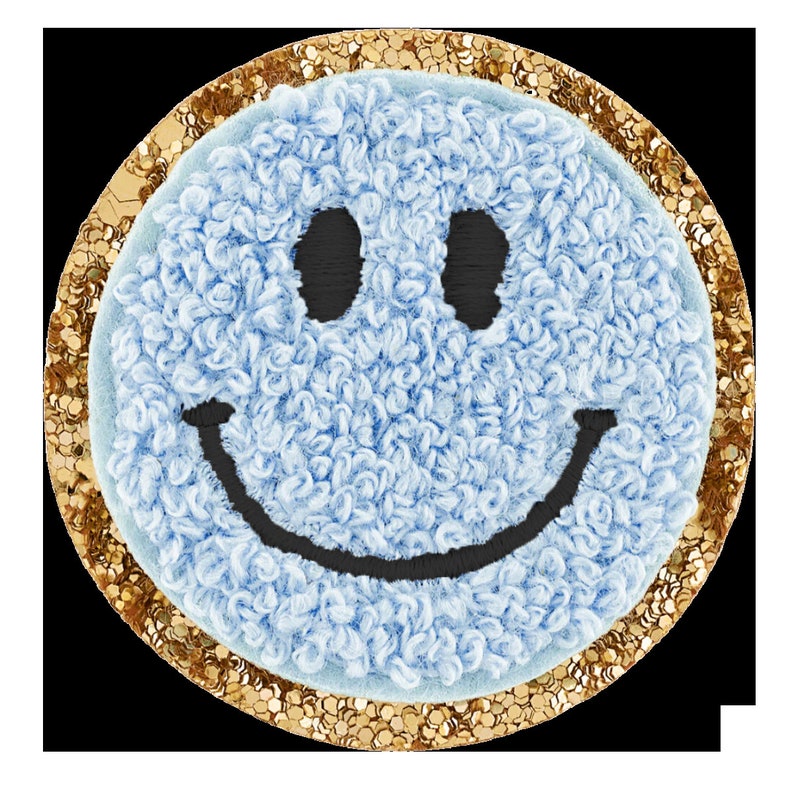 Mehrfarbiges Smiley-Gesicht mit schwarzem Lächeln / Augen Varsity Patches Clip Art Bild 7