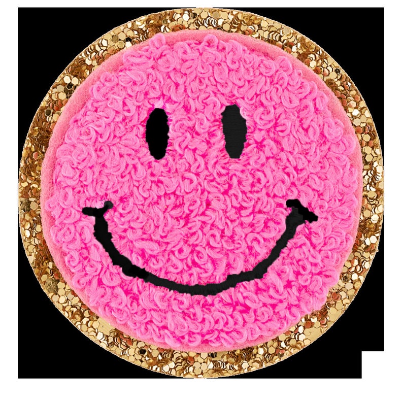 Mehrfarbiges Smiley-Gesicht mit schwarzem Lächeln / Augen Varsity Patches Clip Art Bild 8