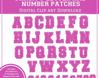 Magenta-Pink with Pink Glitter Color Varsity Letter and Number Clip Art Digital Download PNG (Inspired by the Movie of the Summer)