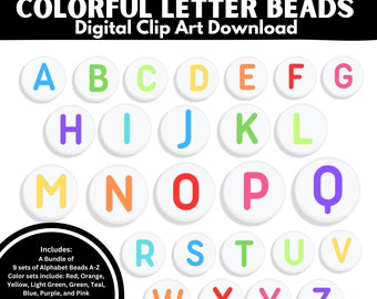 Bundle von 9 Sets von bunten Alphabet Buchstaben Perlen Clip Art digitaler Download, PNG