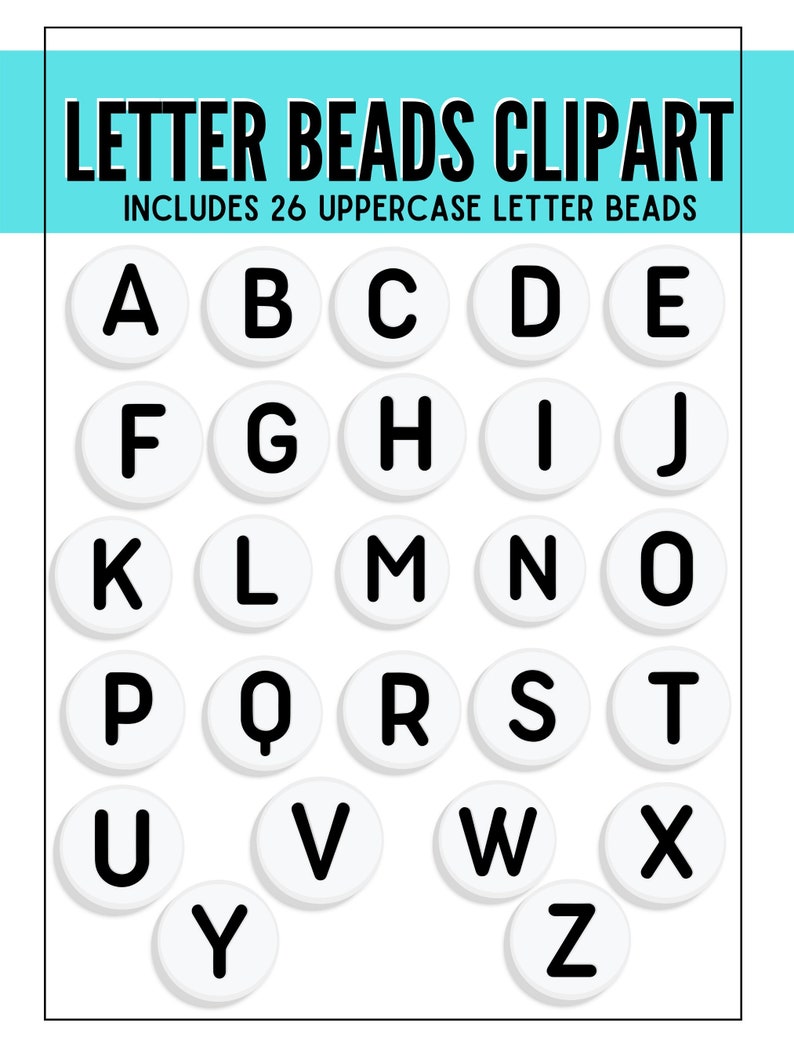 Black and White Letter Bead Clip Art, PNG, Digital Download image 2