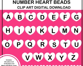 Schwarz / Weiß Buchstabe Herz Bead Clip Art, PNG, digitaler Download