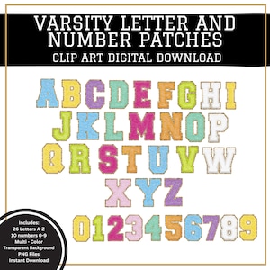Varsity Letter and Number Clip Art, PNG, Descarga digital- Mezcla multicolor